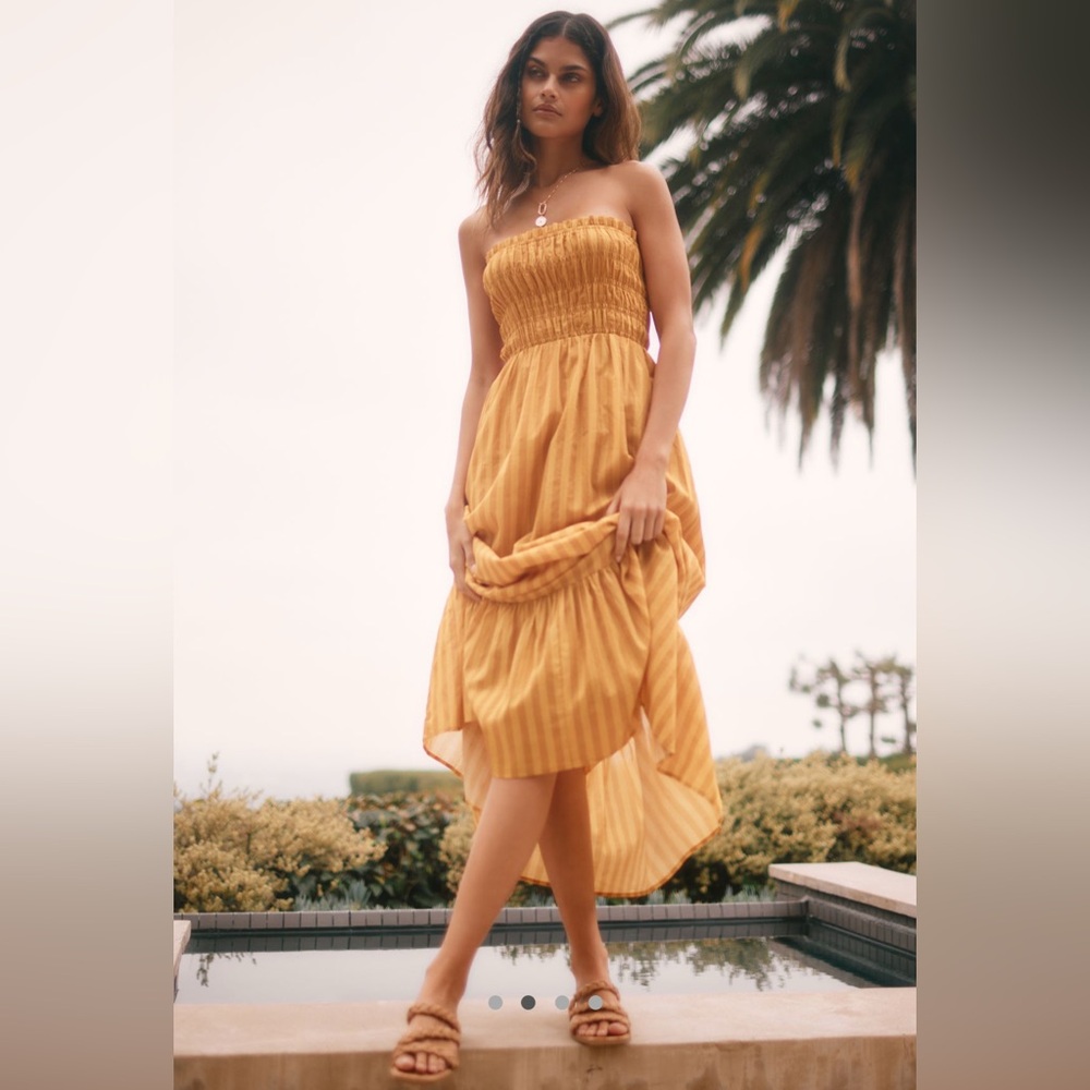 Anthropologie Charlie Holiday Mariana Striped Gold Dress, NWOT, Size 8